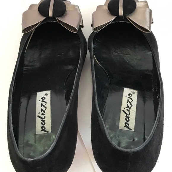 PALIZZIO Vintage Classic Pump Leather Heels Bow Metallic Gold Black Size 7.5 - Picture 7 of 16